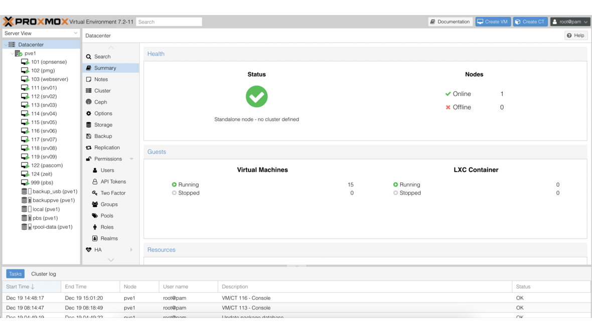 Proxmox VE Cluster - Status und VM-Übersicht